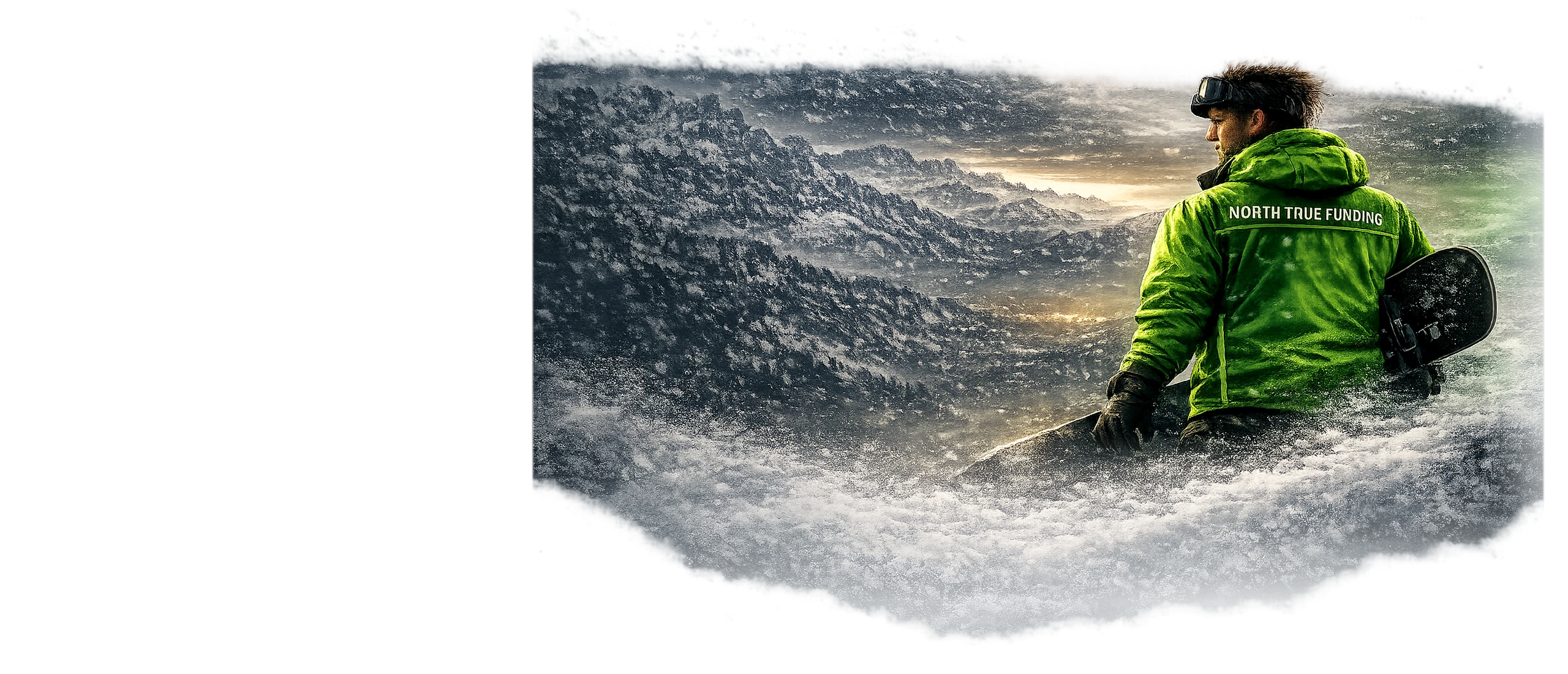 Snowboarder North True Funding olhando para o horizonte